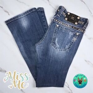 Miss Me Jeans Womens 28 Boot Cut Embellished Studded Medium Wash Denim Y2K 30x32